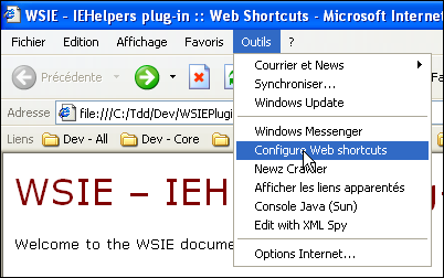 The shortcut configuration menu item